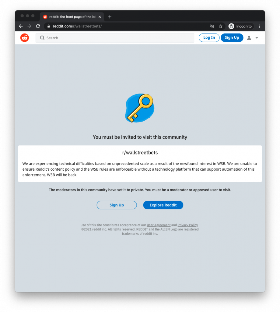 r wallstreetbets went private and now its back with a message